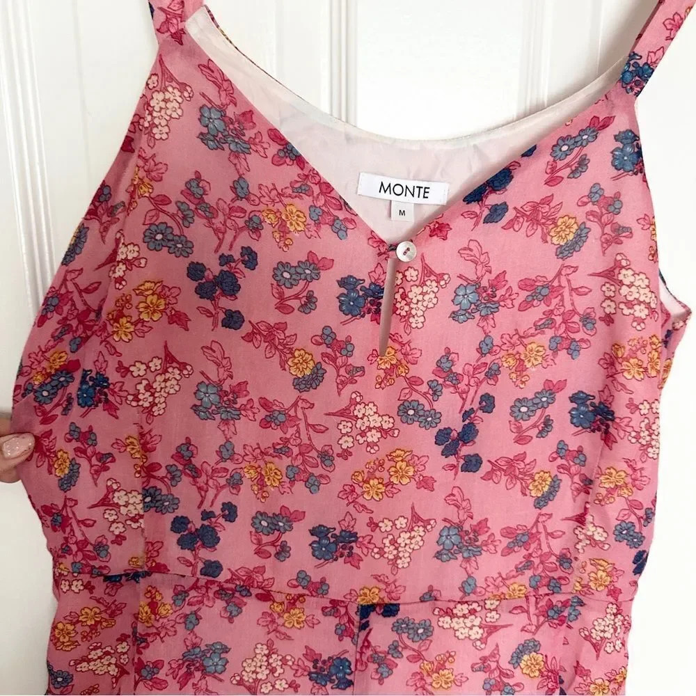 Monte the Label Wide Leg Pink Floral Keyhole Jumpsuit - Picture 4 of 11